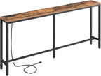 70.9'' Console Table with Power Outlet, Narrow Sofa Table, Industrial Entryway Table with USB Ports, Behind Couch for Entryway, Hallway, Foyer, Living Room, Rustic Brown CTHR18E01Z1