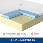 FDW | 12 Inch Queen Mattress | Medium Firm | Gel Memory Foam Mattress | White | Bed in a Box, CertiPUR-US Certified | Pressure Relief, Cooling Ventilated Foam | Washable Removable Cover