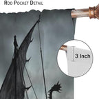 Viking Ship Blackout Curtains,Gloomy Misty Lake Landscape Fantasy Black White Color Sailing Dragon Boat Window Drapes for Boys Girls Bedroom Living Room,Norse Decor 84x84in