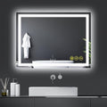 Wall-Mounted LED Square Bathroom Mirror, Makeup Mirror (32 inches x 24 inches,) 3 Color Dimming Bathroom Vanity Mirror with Lights Smart Mirror with Touch (Horizontal/Vertical)