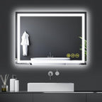 Wall-Mounted LED Square Bathroom Mirror, Makeup Mirror (32 inches x 24 inches,) 3 Color Dimming Bathroom Vanity Mirror with Lights Smart Mirror with Touch (Horizontal/Vertical)
