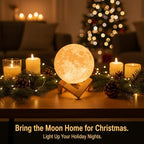 Mydethun Moon Lamp 3D Night Light - 5.9' Christmas Table Decor w/Wooden Base, Gift for Women, Mom & Kids, Bedroom Decor w/Touch-Dimmable & USB Rechargeable, Dual-Color White/Warm Yellow