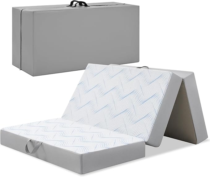 Foldable Mattress Single 6 inch -Portable White Memory Foam Folding Matress with Washable Cover for Camping Travel Guest Room Home Use-Non-Slip&Easy Storage
