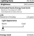 6-Pack E12 Candelabra Light Bulbs 25W Warm White 2500K, 240 Lumen Dimmable Chandelier Light Bulbs for Ceiling Fan, Pendants or Outdoor, B10 Clear Incandescent Candle Bulbs