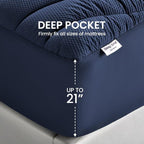 SLEEP ZONE King Size Cooling Mattress Topper, Premium Zoned Cool Mattress Pad Cover, Padded Mattress Protector Breathable Washable, Deep Pocket 8-21" (Navy, King)