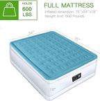 YENING Full Size Air Mattress with Built in Pump Raised Double Blow up Bed Inflatable Camping Airbed Electric 18 Inch Tall Blue