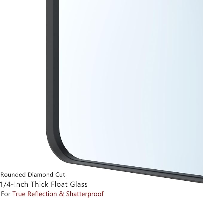 VocalStar Black Metal Framed Bathroom Mirror for Wall, 32 x 40 Inch Large Rounded Rectangle Matte Black Bathroom Vanity Mirror Farmhouse, 1/4-inch Shatterproof Glass | Ultra-Flush Hanging