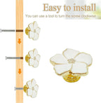 4 White Flower Petal Handles Kitchen Cabinet Knobs & Drawer Pulls (Gold, 8 Screws)