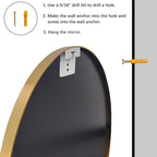 Gold Round Mirror, 24 inch Circle Mirror, Gold Metal Frame Bathroom Mirrors, Round Wall Mounted Mirrors for Bathroom, Hallway, Living Room, Bedroom.