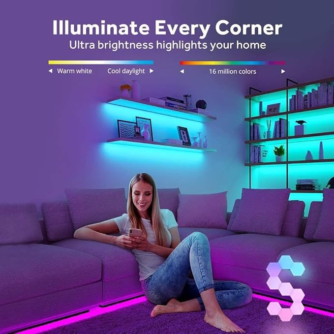 Battery Powered LED Strip Lights 20 inch x 4 Pack, Wireless LED Strip Lights for Bedroom Color Changing APP Remote, Led Lights for TV, Kitchen Under Cabinet Lighting, Shelves, Under Counter, Closet