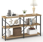 BON AUGURE Console Tables for Entryway, Industrial Sofa Table Behind Couch, 3 Tier Hallway Table for Foyer, Horizontal Bookshelf for Living Room (55 Inch, Vintage Oak)