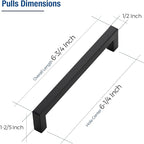 JOY DECOR 4 Pack Cabinet Handles, Black Cabinet Pulls, 6-1/4 Inch Kitchen Closet Handles Square Drawer Pulls Stainless Steel Drawer Hardware, 160mm Hole Centers