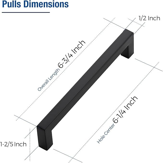 JOY DECOR Cabinet Handles, Black Cabinet Pulls, 2 Pack Kitchen Closet Handles 6-1/4 Inch, Square Drawer Pulls Stainless Steel Drawer Hardware, 160mm Hole Centers