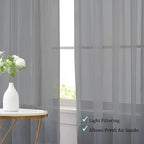 Chyhomenyc Sheer Window Curtains 63 inch Length 2 PCS- Rod Pocket Living Room Curtain Panels Voile Textured Soft and Lightweight Window Treatments for Bedroom Decor, 42W x 63L Inches, Charcoal Grey