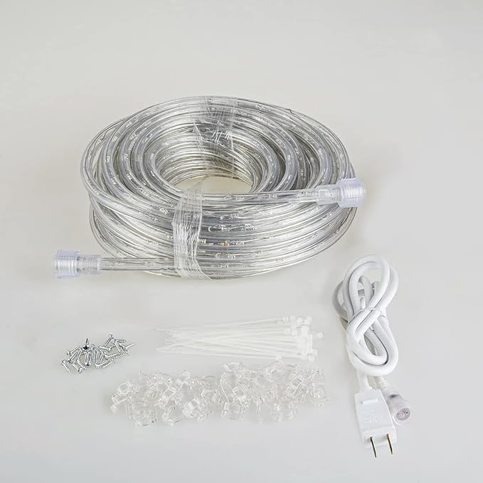 50ft/15m Plug in LED Rope Lights, 540 Warm White LEDs, 110V, Waterproof, Connectable,Power Socket Connector Fuse Holder, Indoor/Outdoor Use, Ideal for Backyards, Decorative Lighting