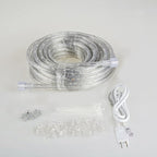 50ft/15m Plug in LED Rope Lights, 540 Warm White LEDs, 110V, Waterproof, Connectable,Power Socket Connector Fuse Holder, Indoor/Outdoor Use, Ideal for Backyards, Decorative Lighting