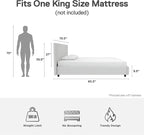 DHP Dakota Upholstered Platform Bed with Diamond Button Tufted Headboard and Footboard, No Box Spring Needed, King, White Faux Leather