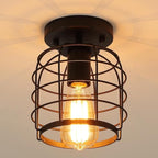 Create For Life® Industrial Vintage Flush Mount Ceiling Light,Rustic Metal Cage Semi Flush Mount Ceiling Lamp Fixture for Hallway Stairway Kitchen Garage, E26, Black Finish,2 Pack
