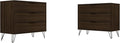 Manhattan Comfort Rockefeller 3 Drawer Dresser for Bedroom Storage, Nursery, Closet, Living Room, Entryway, TV Stand for Screens up to 32 Inches, Anti-Tip Kit Included, Set of 2, Brown