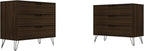 Manhattan Comfort Rockefeller 3 Drawer Dresser for Bedroom Storage, Nursery, Closet, Living Room, Entryway, TV Stand for Screens up to 32 Inches, Anti-Tip Kit Included, Set of 2, Brown