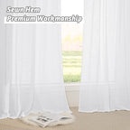 RYB HOME White Sheer Curtains for Kitchen, Light Filtering Textured Short Durability Drapes for Small Window, Curtain Tiers for Bathroom, W 42 x L 45 inches, 2 Panels Set