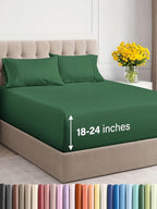 Extra Deep Twin Sheet Set - 4 Piece Breathable and Cooling Sheets - Hotel Luxury Bed Sheets Set - Easy Fit - Soft, Wrinkle Free and Comfy Sheets Set - Emerald Green Sheet Set with Extra Deep Pockets