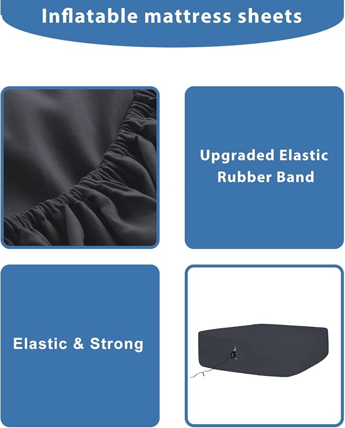 Bedecor Air Bed Sheets for Mattress Cover Removable Bed and Elastic Band Super Soft and Breathable & Deep up to 21" Black Queen