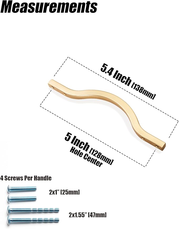 Goo-Ki Low Profile Brushed Brass Cabinet Pulls, Double Hole Centers(3.8''/5'') Zinc Alloy Handle for Drawer Cupboard Wardrobe,6 Packed