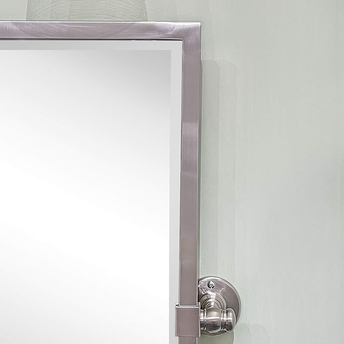 TEHOME Pivot Mirror Brushed Nickel Tilt Rectangle Bathroom Mirror Tilting Metal Framed Beveled Vanity Mirrors, Overall 23.9 x 24 inches (Mirrror 20 x 24 inches)