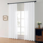 White Sheer Curtains 90 Inches Long, Cotton Linen Textured Light Filtering Drapes, Privacy Living Room Bedroom Window Decor, Rustic Semi-Transparent Pinch Pleat Curtain with Hooks