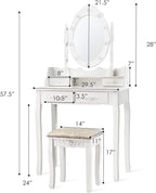 CHARMAID Makeup Vanity Table with 10 LED Lights, 4 Drawers, Storage Shelf, Rose Knob, Bedroom Dressing Makeup Table Vanity Desk with Cushioned Stool for Girls Women (White)