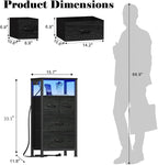 Furnulem Tall Night Stand with Charging Station and Led Light, Small Dresser with Open Shelf and 4 Storage Drawers, Black Side Table Fabric Nightstand for Bedroom, Entryway, Bedside Furniture