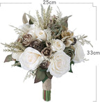 Wedding Bouquet Artificial Roses Flower Bride Bridal Bouquets Handmade Silk Creamy Flower Wedding Bridal Bouquets for Church Party Home Decoration