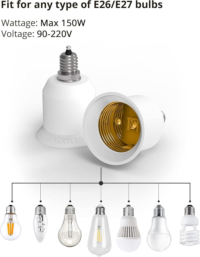 JACKYLED 10-Pack E12 to E26 E27 Adapter Chandelier Light Socket E12 to Medium Socket E26 E27 Converter Bulb Base Adapter Converter