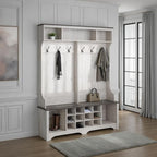 Prepac Farmhouse Washed White Hall Tree, Shoe Cabinet, Storage Cabinet with 12 Shoe Cubbies, 2 Boot Cubbies and 6 Double Coat Hooks 15.5" D x 60" W x 77" H