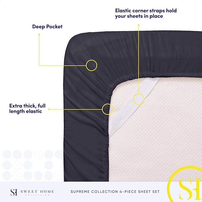 Twin Sheets - Breathable Luxury Sheets with Full Elastic & Secure Corner Straps Built In - 1800 Supreme Collection Extra Soft Deep Pocket Bedding Set, Sheet Set, Twin, Navy
