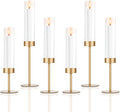 Set of 6 Gold Candle Holders, Tall Hurricane Candlestick Holders with Glass for Taper and Pillar Candles, Home Decor for Wedding, Christmas, Party, Anniversary, Dining Table