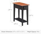 Haven Ridge Narrow Solid Wood Side Table with Drawer and Shelf, Medium Oak Brown and Slate Black, Perfect for Living Rooms, Bedrooms, and Small Spaces – Leick Home, 9017-SL