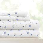 Linen Market Double-Brushed Patterned Microfiber King Sheet Set 4 Piece – Oeko-TEX Certified Ultra Soft & Wrinkle-Free - 16" Deep Pocket Sheets - Easy Care King Size - Soft Floral Light Blue