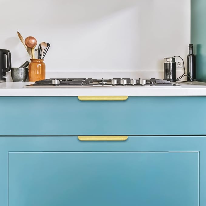 Ravinte Hardware 20 Pack Gold Cabinet Handles, 5.9 Inch (150mm) Finger Edge Pulls, 5 Inch Hole Center, Finger Pulls for Cabinets