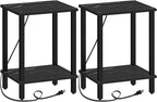 TUTOTAK End Table with Charging Station, Set of 2, Small Side Table, Nightstand Bedside Table, 2-Tier Storage Shelf for Small Space, Living Room, Bedroom Marble Black TB01BMK041