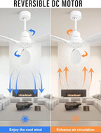 Sofucor Ceiling Fan without Lights, 52 Inch Low Profile Flush Mount Mordern Wood Ceiling Fan with Remote for Indoor Farmhouse Bedroom Living Room Outdoor Patio Porch, Reversible DC Motor, Noiseless