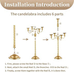 Sziqiqi 21in Gold Candelabra Tall Taper Candlestick for Candle Floral Metal Candle Holders Table Centerpiece for Wedding Party Event Room