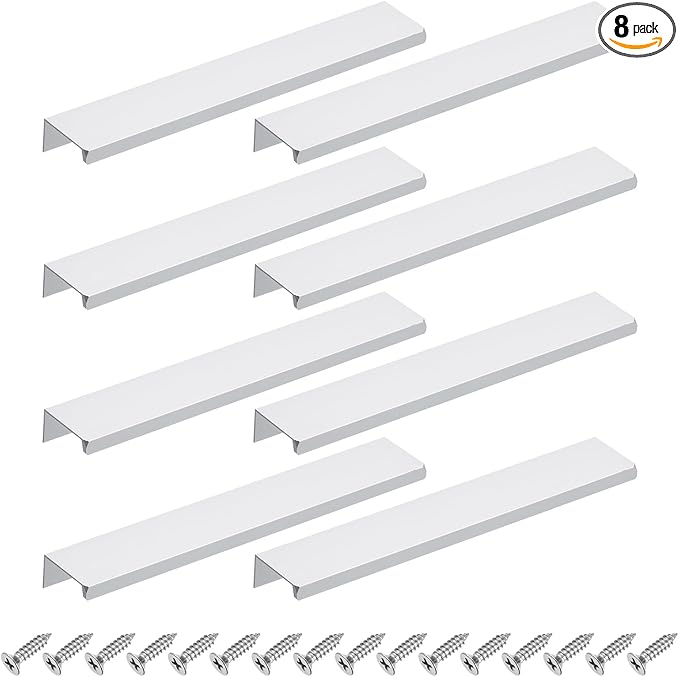 uxcell Cabinet Finger Edge Pull, 8pcs 200mm / 7.87" Aluminum Alloy Back Mount Hidden Cabinet Pulls Concealed Handle for Home Kitchen Drawer Cabinet, Silver