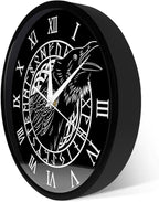 Geek Alerts Voice Control LED Lighting Clock, Cawing Black Crow with Roman Numerals Wall Clock Viking Odin Raven with Scandinavian Runes Silent Sweep Watch