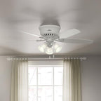 Hunter 52 inch Indoor Ceiling Fan with LED Lights - White Ceiling Fan with Pull Chain, For Bedroom, Living Room, or Kitchen, Low Profile Mount, No Remote, 5 Blades - Builder 53326, Snow White