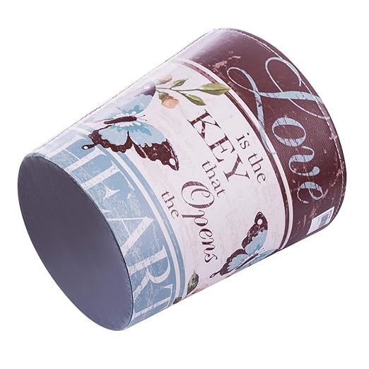 Leather Trash Can, Retro Decorative Waste Basket, 10L Capacity Small Waste Paper Basket, Waterproof Garbage Can for Bathroom, Bedroom, Office, Kitchen and Living Room - Butterfly