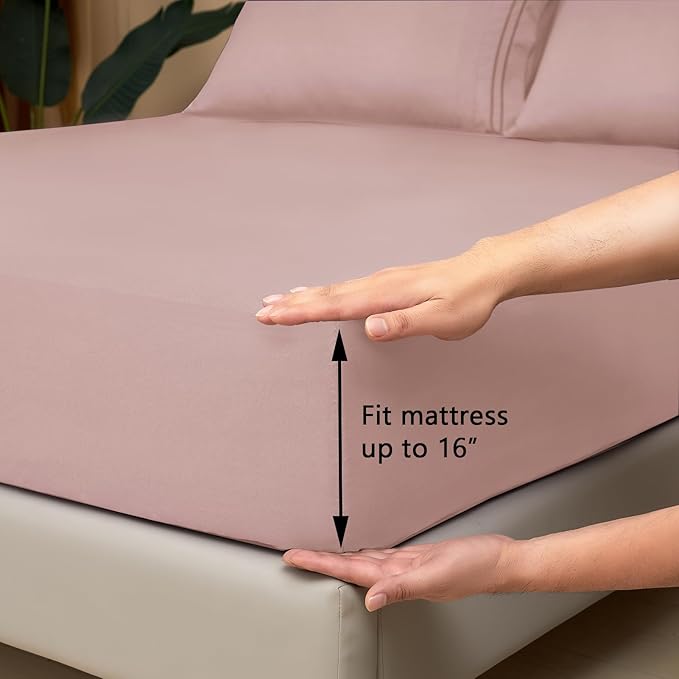 Mejoroom Twin Sheet Set - Hotel Collection Twin Sheets - Bedding Sheets & Pillowcases with Deep Pocket Fitted Sheet, Breathable, Wrinkle & Fade Resistant - 3 Piece(Dusty Pink)