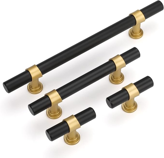 goldenwarm 10 Pack Black and Gold Cabinet Pulls 6-1/4 Inch Kitchen Cabinet Handles Black Drawer Pulls for Dresser Bathroom Modern Hardware,Zinc Alloy Base