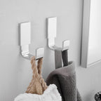 BESy Brass Clothes Hook Single Towel Hook for Bathroom Kitchen Garage Square Style Robe Hooks Coat and Hat Hook, Self Adhesive with Glue or Wall Mounted with Screws, Two Packs, Polished Chrome